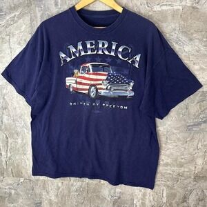 Navy‎ blue vintage USA flag truck shirt  Men's size Large  #Car #Americanflag